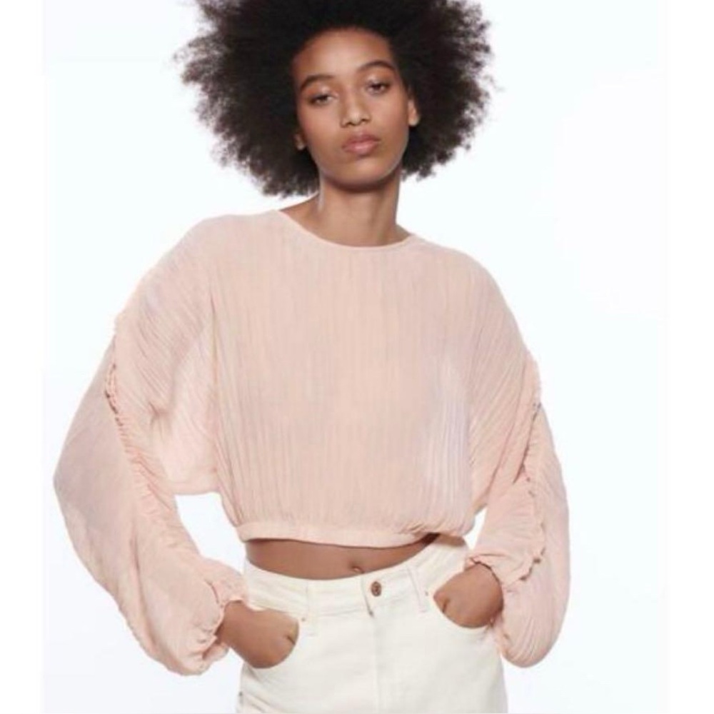 NWT Zara Light Pink Pleated Blouse M